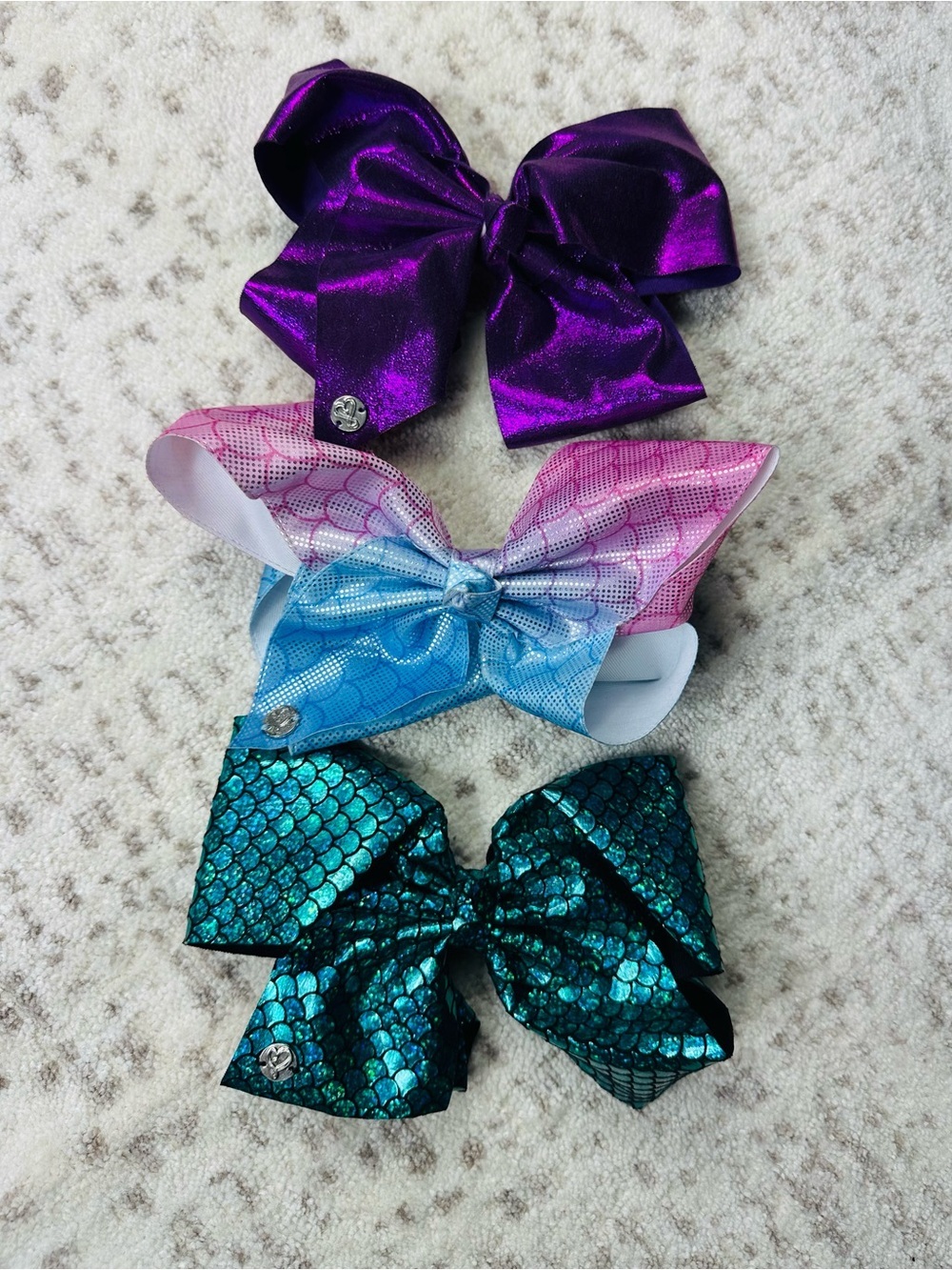 Justice Purple, Pink/Blue Ombre, and Teal Mermaid Hair Bows - Set of 3